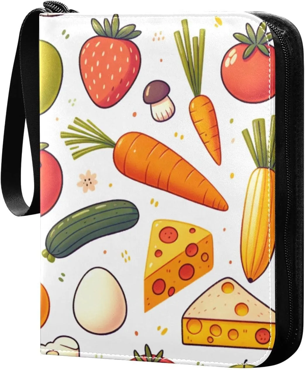Colorful Fruit and Vegetables Card Binder 4-Pockets, 400 Pockets Card Holder with 50 Removable Sleeves, Trading Card Collector Zipper Album Holder, Collector Album