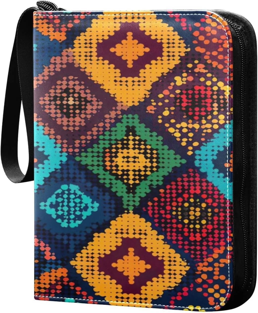 Colorful Geometric Card Binder 4-Pocket, 400 Pockets PU Waterproof Zippered Collector Card Album with 50 Removable Sleeves for Trading, Game Cards