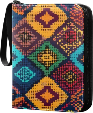 Colorful Geometric Card Binder 4-Pocket, 400 Pockets PU Waterproof Zippered Collector Card Album with 50 Removable Sleeves for Trading, Game Cards