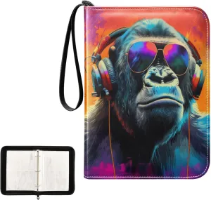 Colorful Gorilla Sunglasses Headphones Card Binder 4 Pocket, Trading Card Holder Fits 400 Game Cards with 50 Removable Sleeves, MTG Card Case Standard Size