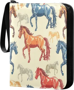 Colorful Horse Card Binder 4-Pocket, 400 Pockets Card Holder with 50 Removable Sleeves and Zipper for Games Baseball Football Sports Card