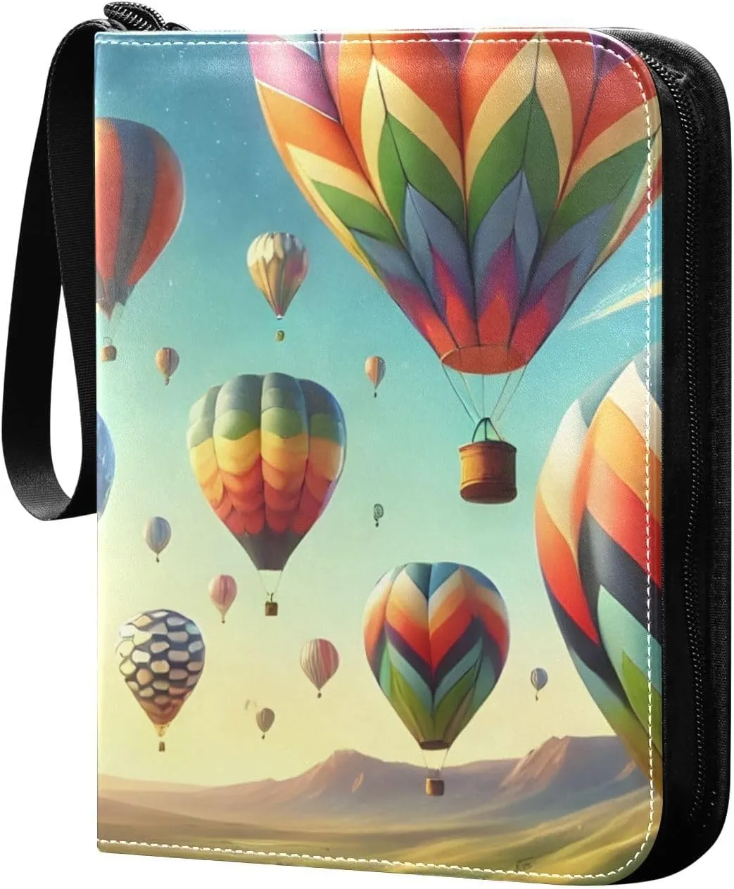 Colorful Hot Air Balloons Valley Card Binder 4-Pocket, 400 Pockets Card Holder with 50 Removable Sleeves Trading Card Albums Sports Card Binder