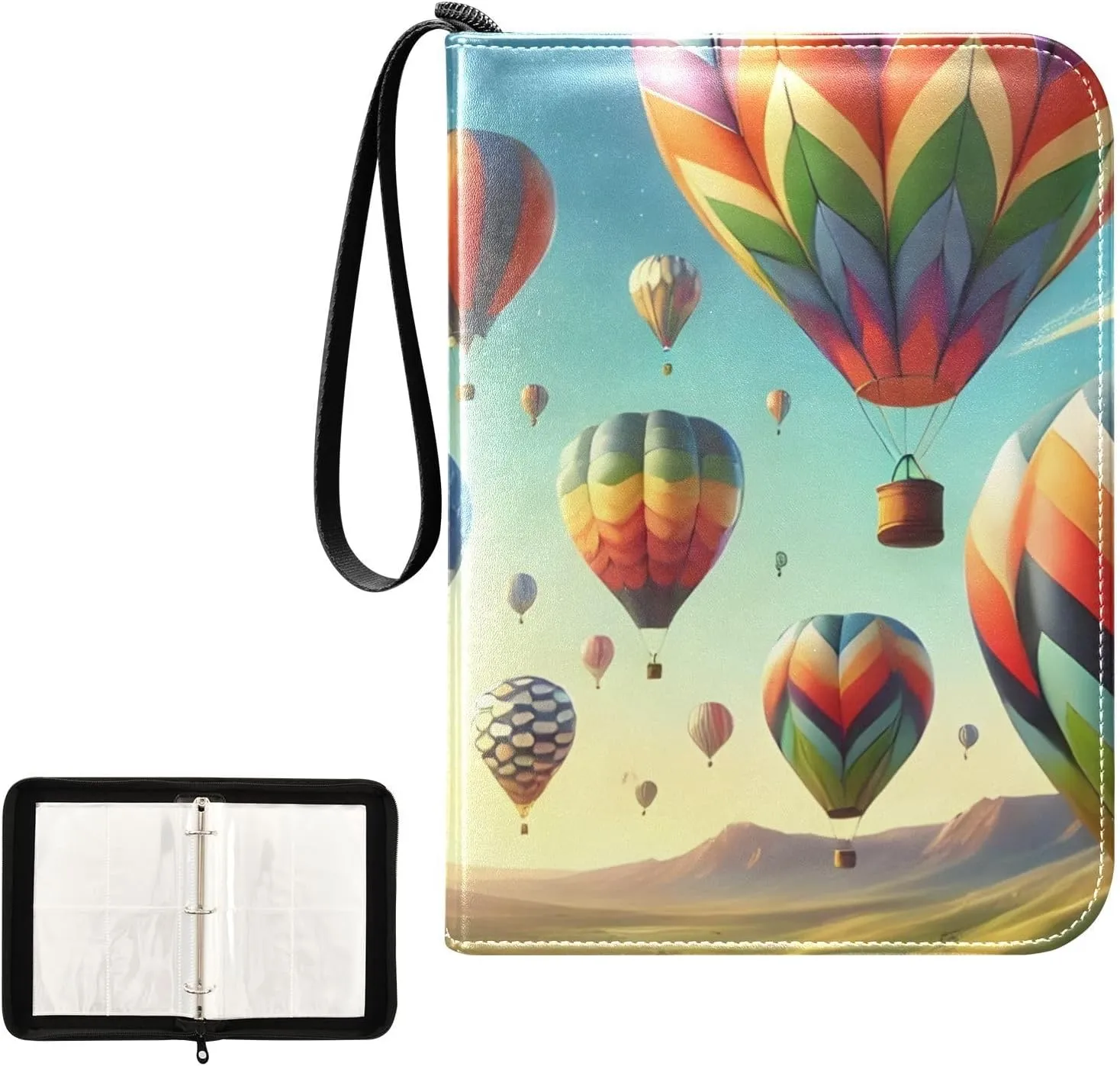 Colorful Hot Air Balloons Valley Card Binder 4-Pocket, 400 Pockets Card Holder with 50 Removable Sleeves Trading Card Albums Sports Card Binder