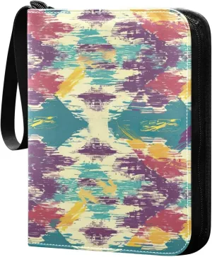 Colorful Ikat Pattern Card Binder, 400 Pockets Card Holder with 50 Sleeves, Sturdy Card Holder Folders for Game Cards & Sports Cards