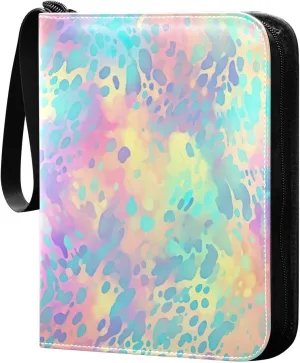 Colorful Leopard Card Binder with Double Sided PU Leather Holder Albums Book with 400 Pockets for Collectible Trading Card Games Card