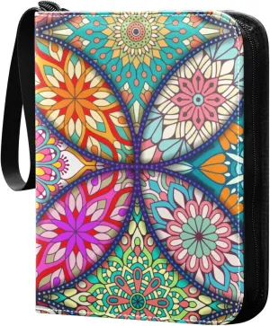 Colorful-mandalas Card Binder 4 Pocket, Fits 400 Cards,Trading Card Binder with Sleeves, Waterproof Sports Card Binder with Zip Collectible Trading Card Albums for Collectible Game Cards MTG TCG