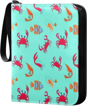 Colorful Marine Life Card Binder 4-Pocket, 400 Pockets PU Waterproof Zippered Collector Card Album with 50 Removable Sleeves for Trading, Game Cards