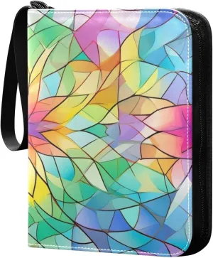 Colorful-mosaic-pattern Card Binder 4 Pocket, Fits 400 Cards,Trading Card Binder with Sleeves, Waterproof Sports Card Binder with Zip Collectible Trading Card Albums for Collectible Game Cards MTG TCG