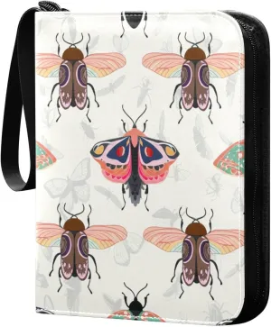 Colorful Moths Card Binder 4-Pocket, 400 Pockets PU Waterproof Zippered Collector Card Album with 50 Removable Sleeves for Trading, Game Cards