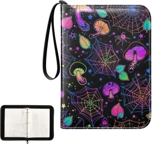 Colorful Mushrooms Cobwebs Binder Cards, Side Loading Card Binder Fits 400 Cards for Sports Cards, Game Cards