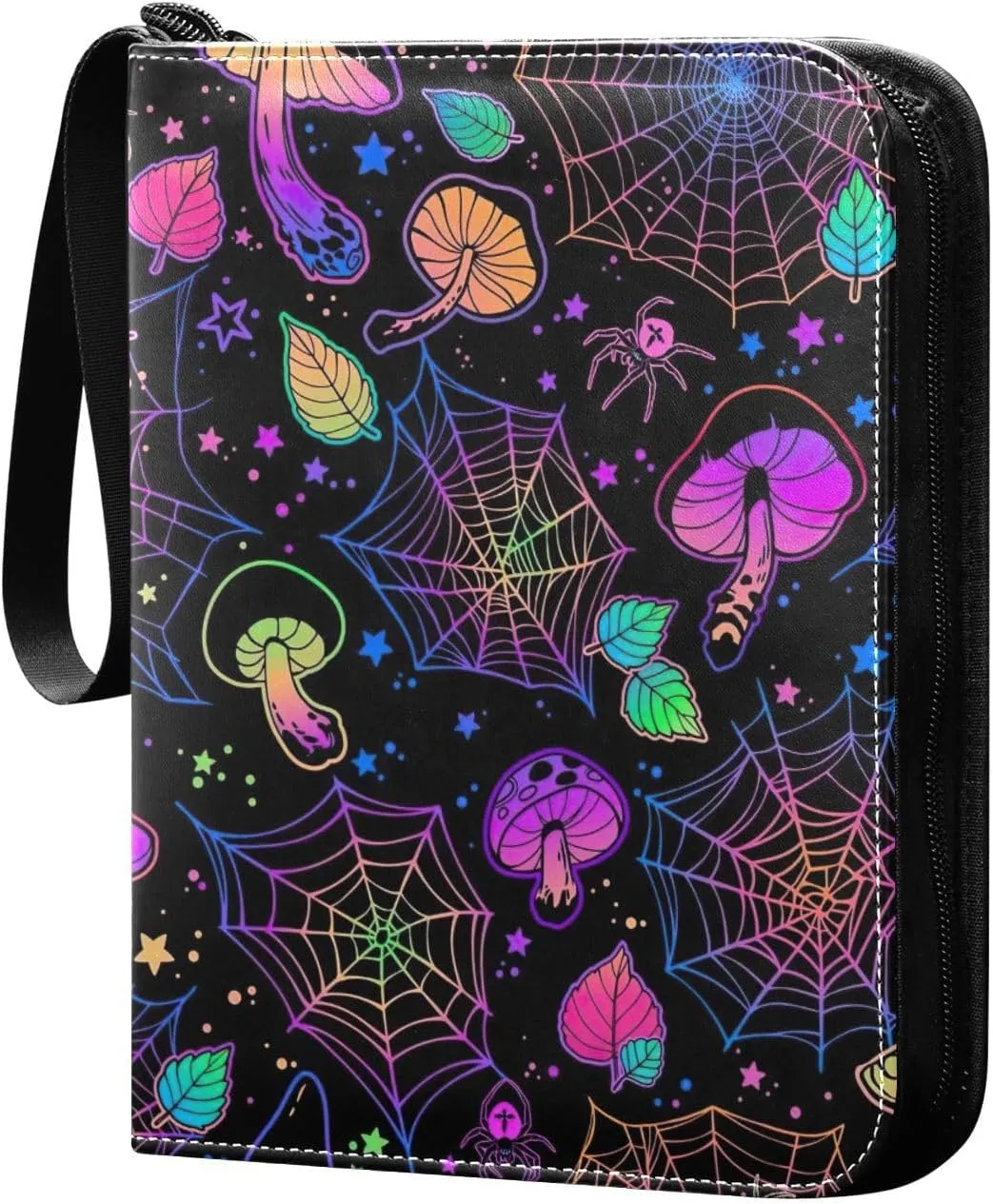 Colorful Mushrooms Cobwebs Binder Cards, Side Loading Card Binder Fits 400 Cards for Sports Cards, Game Cards