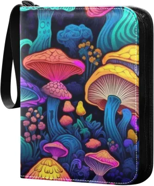 Colorful-mushrooms-forest Game Sports Cards Card Binders 4 Pocket - Hold 400 Game Cards, Waterproof Wear-resistant Trading Card Albums Collection Book Holder for Boys Girls