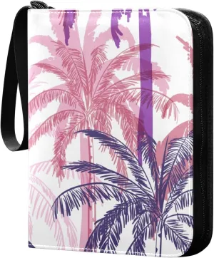 Colorful-palms-trees-pattern Card Binder 4 Pocket, Fits 400 Cards,Trading Card Binder with Sleeves, Waterproof Sports Card Binder with Zip Collectible Trading Card Albums for Collectible Game Cards MT