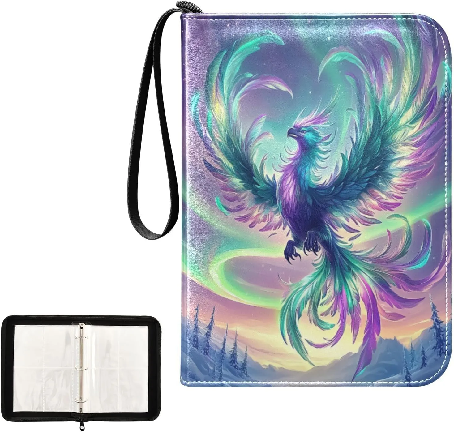 Colorful Phoenix Aurora Card Binder 4 Pocket, Trading Card Holder Fits 400 Game Cards with 50 Removable Sleeves, MTG Card Case Standard Size