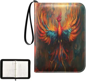 Colorful Phoenix Wings Card Binder 4 Pocket, Trading Card Holder Fits 400 Game Cards with 50 Removable Sleeves, MTG Card Case Standard Size