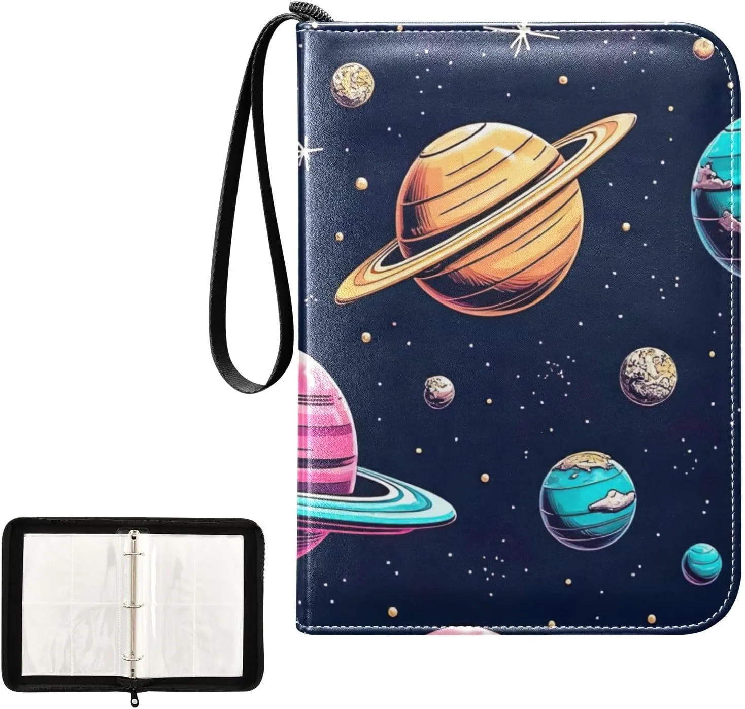 Colorful Planets Dark Trading Card Organizer Card Holder Protectors Set 4 Pocket Trading Card Binder