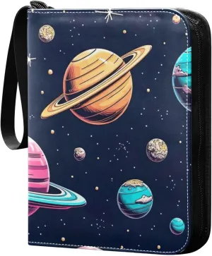 Colorful Planets Dark Trading Card Organizer Card Holder Protectors Set 4 Pocket Trading Card Binder