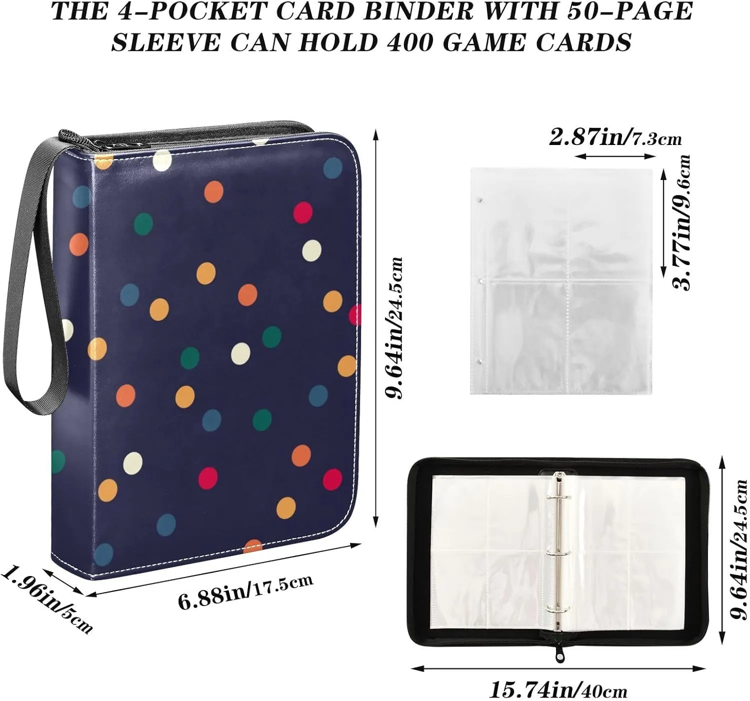 Colorful Polka Dots Baseball Card Storage Card Holder Protectors Set Card Storage Album with Zipper