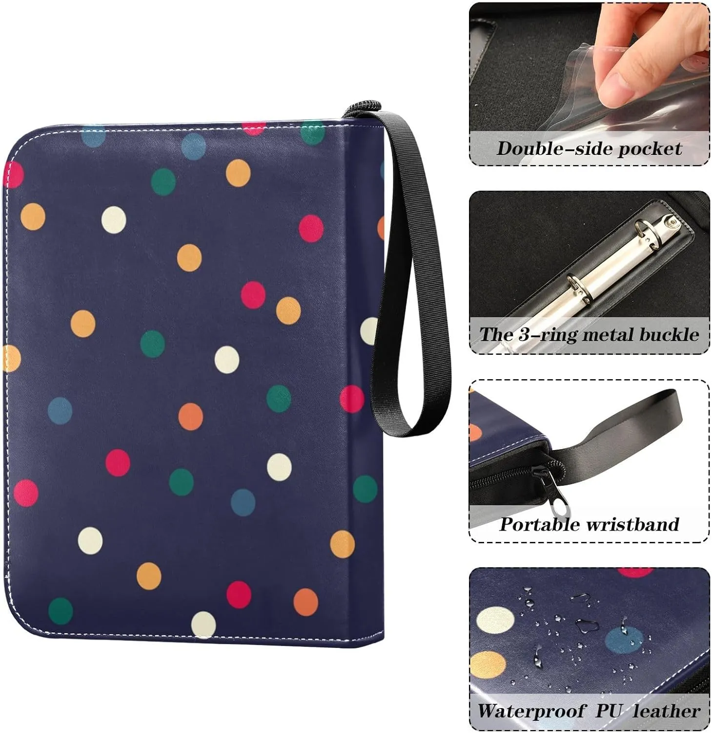 Colorful Polka Dots Baseball Card Storage Card Holder Protectors Set Card Storage Album with Zipper