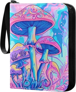 Colorful Psychedelic Mushrooms Card Binder 4-Pocket, 400 Pockets Card Holder with 50 Removable Sleeves and Zipper for Games Baseball Football Sports Card