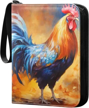 Colorful Rooster Card Binder 4-Pockets, 400 Pockets Card Holder with 50 Removable Sleeves, Trading Card Collector Zipper Album Holder, Collector Album