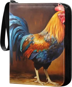Colorful Rooster Card Binder 4-Pockets, 400 Pockets Card Holder with 50 Removable Sleeves, Trading Card Collector Zipper Album Holder, Collector Album