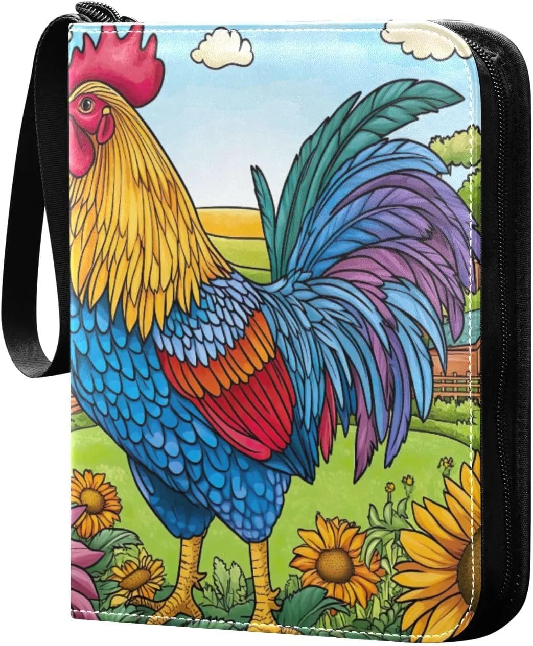 Colorful Rooster Garden Card Holder for Binder 4-Pocket Card Book Holder Fits 400 Cards for Baseball Card, Football Card