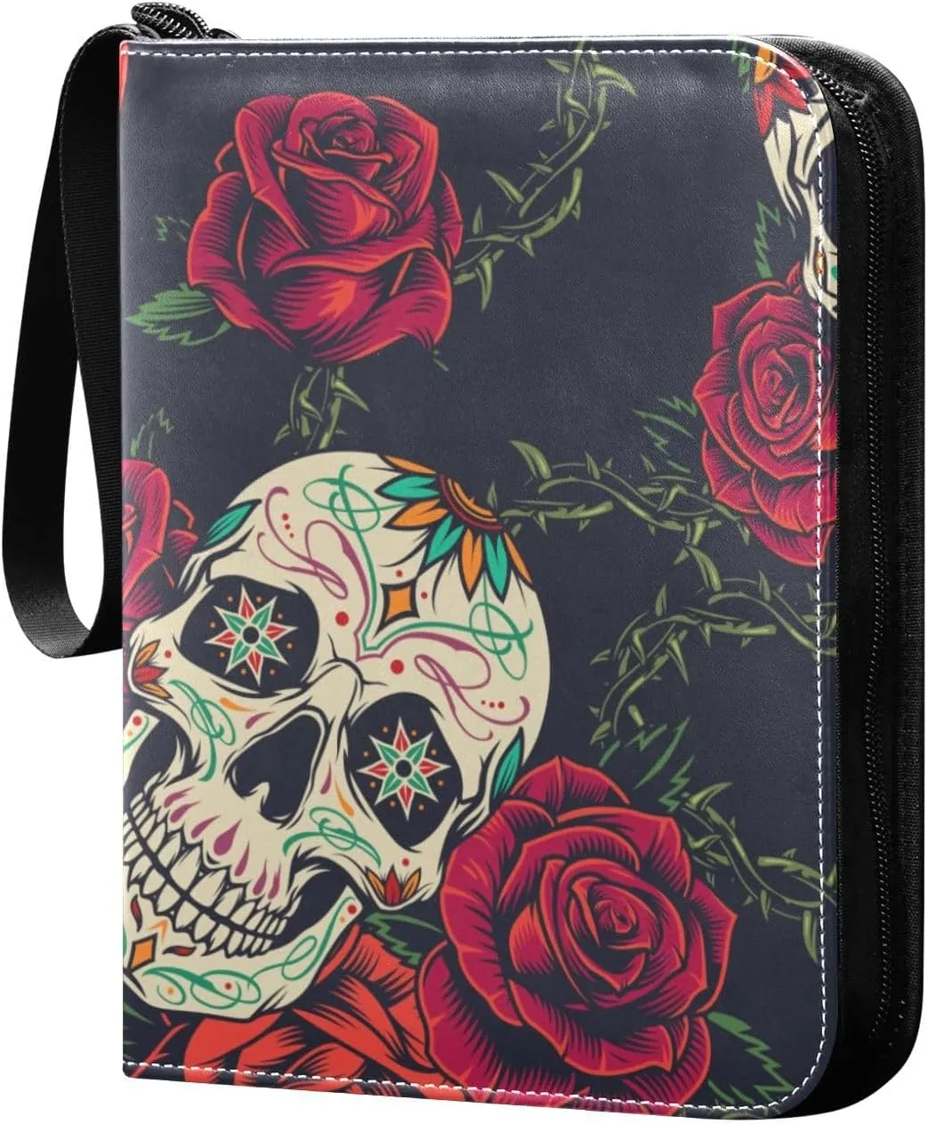 Colorful-roses-sugar-skulls Print Game Sports Cards Card Binders 4 Pocket - Hold 400 Game Cards, Waterproof Wear-resistant Trading Card Albums Collection Book Holder for Boys Girls