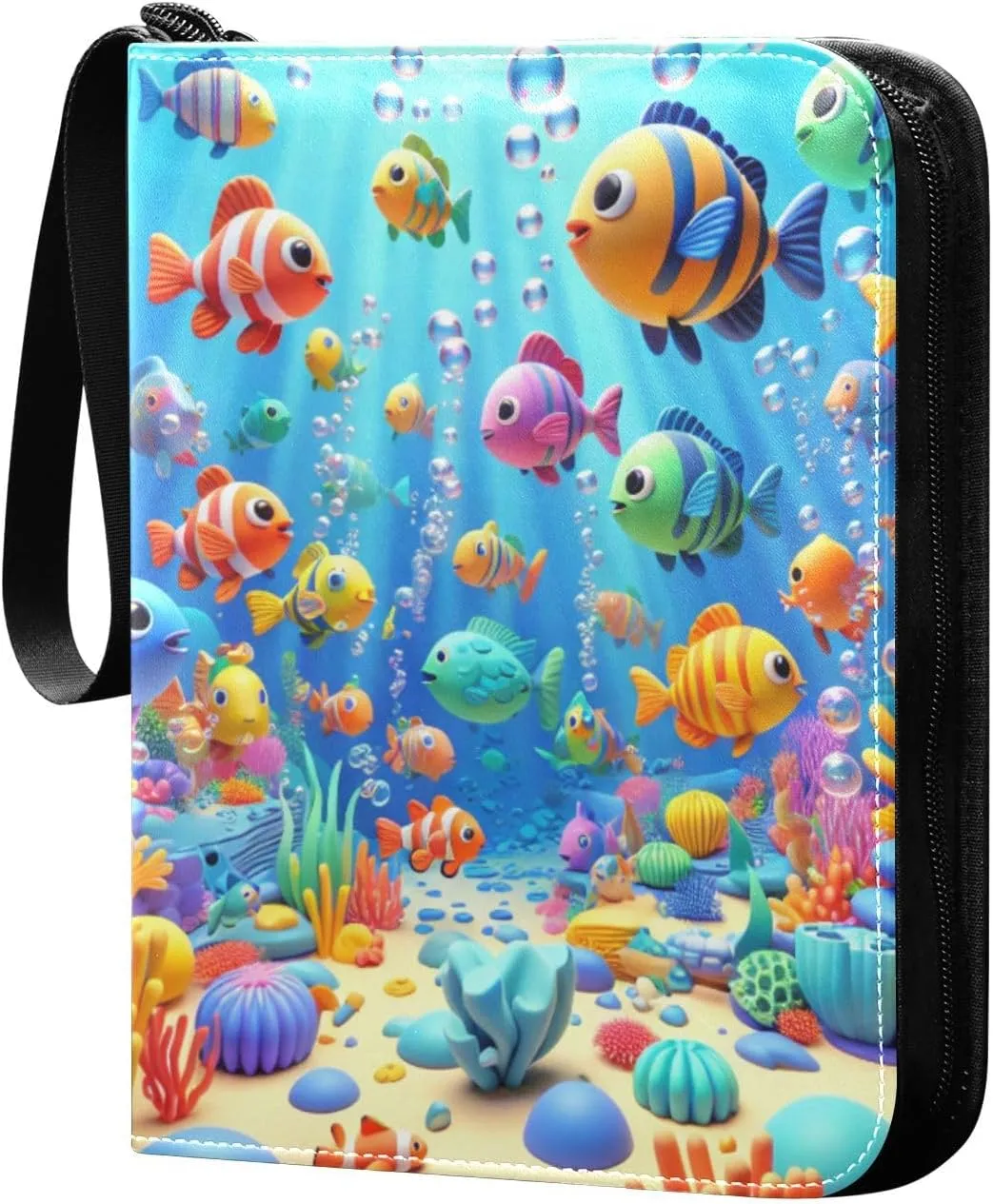 Colorful Sea Fishes Card Binder 4-Pockets, 400 Pockets Card Holder with 50 Removable Sleeves, Trading Card Collector Zipper Album Holder, Collector Album