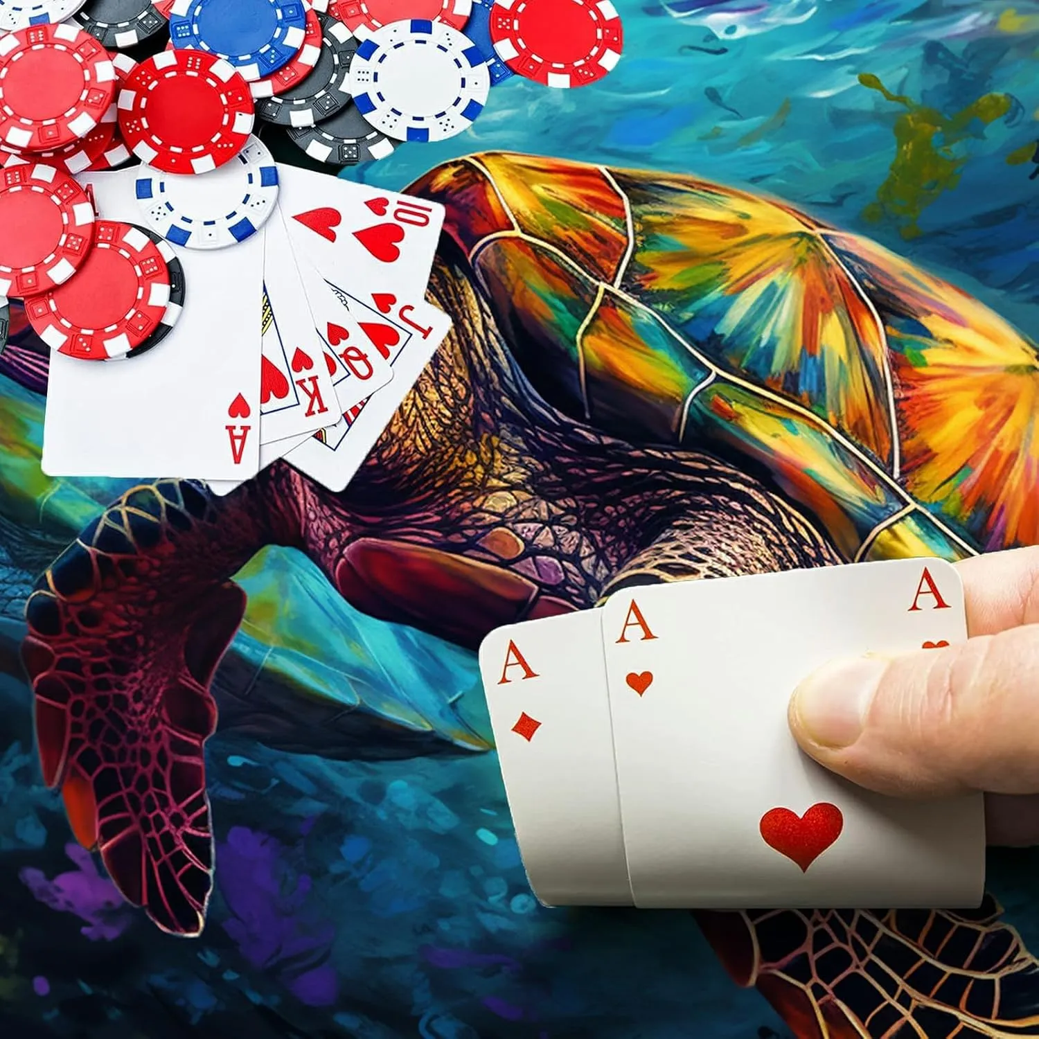 Colorful Sea Turtles for MTG & TCG Playmat Mouse Pad,BFDHGQZC 24" x 14" Game Mat for MTG/RPG/CCG Trading Card Game Playmats Table Mat Perfect for Card Games Video Games Computer Office