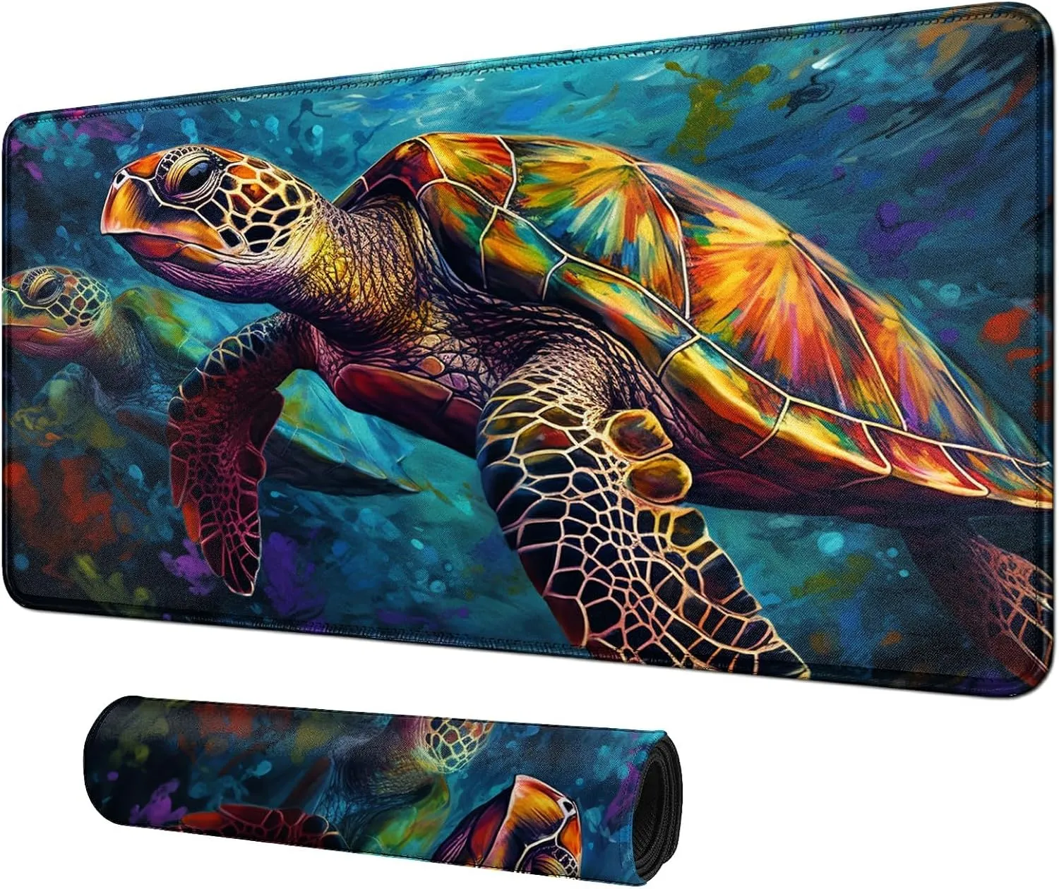 Colorful Sea Turtles for MTG & TCG Playmat Mouse Pad,BFDHGQZC 24" x 14" Game Mat for MTG/RPG/CCG Trading Card Game Playmats Table Mat Perfect for Card Games Video Games Computer Office