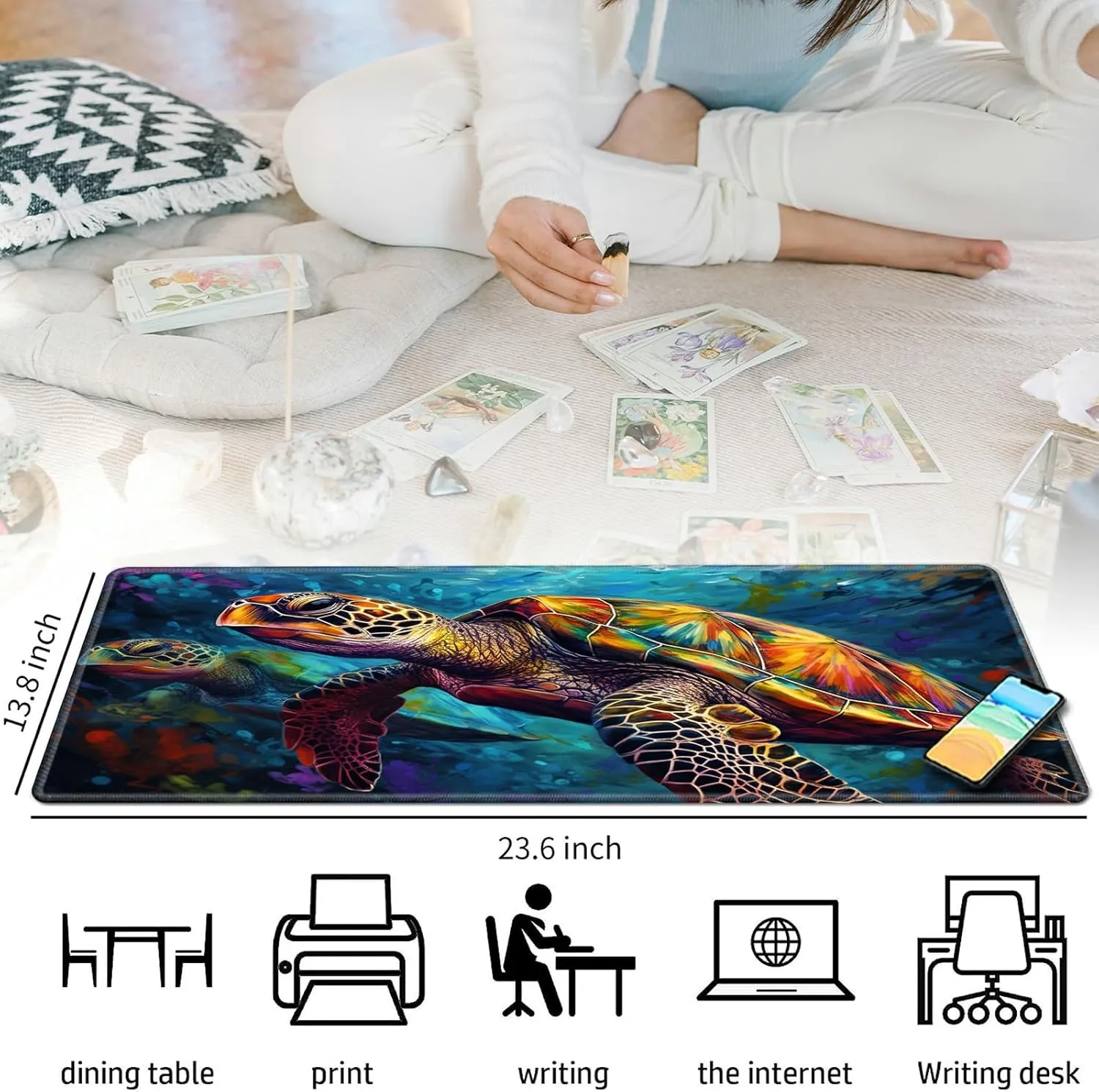 Colorful Sea Turtles for MTG & TCG Playmat Mouse Pad,BFDHGQZC 24" x 14" Game Mat for MTG/RPG/CCG Trading Card Game Playmats Table Mat Perfect for Card Games Video Games Computer Office