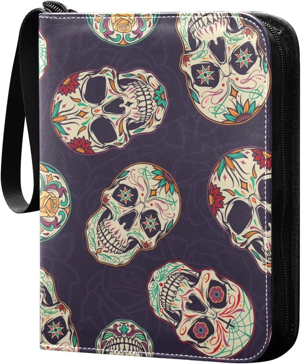 Colorful Skull Pattern Game Sports Cards Card Binders 4 Pocket - Hold 400 Game Cards, Waterproof Wear-resistant Trading Card Albums Collection Book Holder for Boys Girls