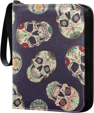 Colorful Skull Pattern Game Sports Cards Card Binders 4 Pocket - Hold 400 Game Cards, Waterproof Wear-resistant Trading Card Albums Collection Book Holder for Boys Girls