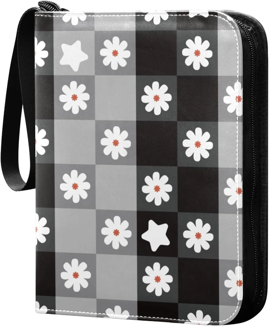 Colorful-squares-flowers-geometric 400 Pocket Card Collection Binder, PU Waterproof Wear-resistant Trading Card Binder with Zip for Collectible Boys Girls Game Sports Cards MTG TCG