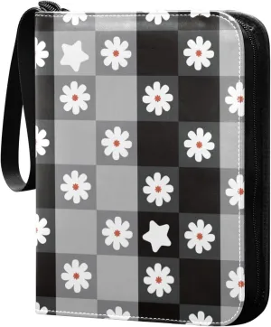 Colorful-squares-flowers-geometric 400 Pocket Card Collection Binder, PU Waterproof Wear-resistant Trading Card Binder with Zip for Collectible Boys Girls Game Sports Cards MTG TCG