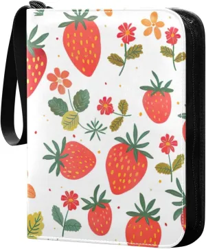 Colorful Strawberry Card Binder, 400 Pockets Card Holder with 50 Sleeves, Sturdy Card Holder Folders for Game Cards & Sports Cards