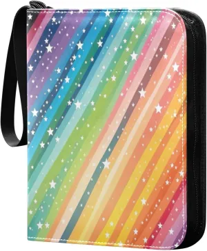 Colorful Striped Stars Card Binder with Double Sided PU Leather Holder Albums Book with 400 Pockets for Collectible Trading Card Games Card