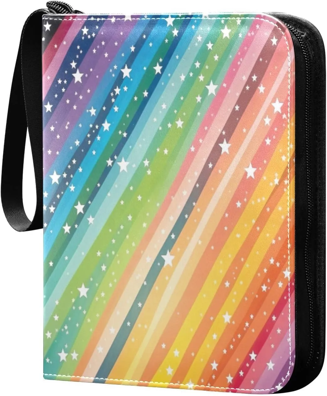 Colorful Striped Stars Card Binder with Double Sided PU Leather Holder Albums Book with 400 Pockets for Collectible Trading Card Games Card