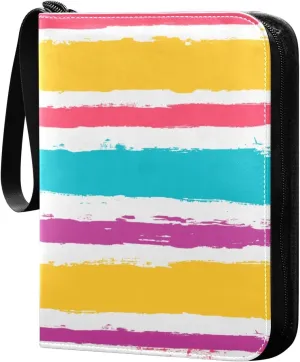 Colorful Stripes Lines Card Binder 400 Pockets 3 Ring Trading Card Album with PU Leather Cover and Zipper