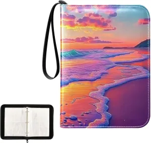 Colorful Sunset Ocean Card Binder 4 Pocket, Trading Card Holder Fits 400 Game Cards with 50 Removable Sleeves, MTG Card Case Standard Size