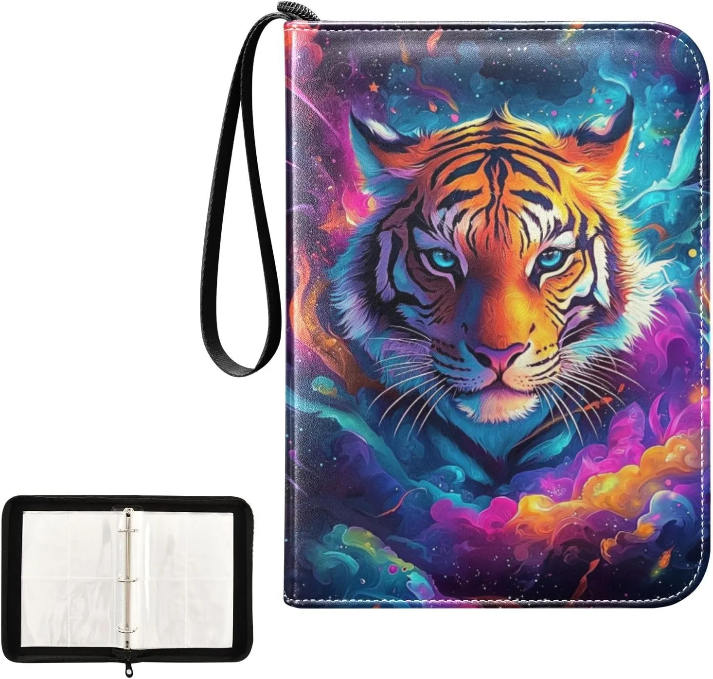 Colorful Tiger Cloud Galaxy Card Binder 4 Pocket, Trading Card Holder Fits 400 Game Cards with 50 Removable Sleeves, MTG Card Case Standard Size