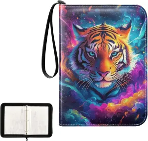 Colorful Tiger Cloud Galaxy Card Binder 4 Pocket, Trading Card Holder Fits 400 Game Cards with 50 Removable Sleeves, MTG Card Case Standard Size