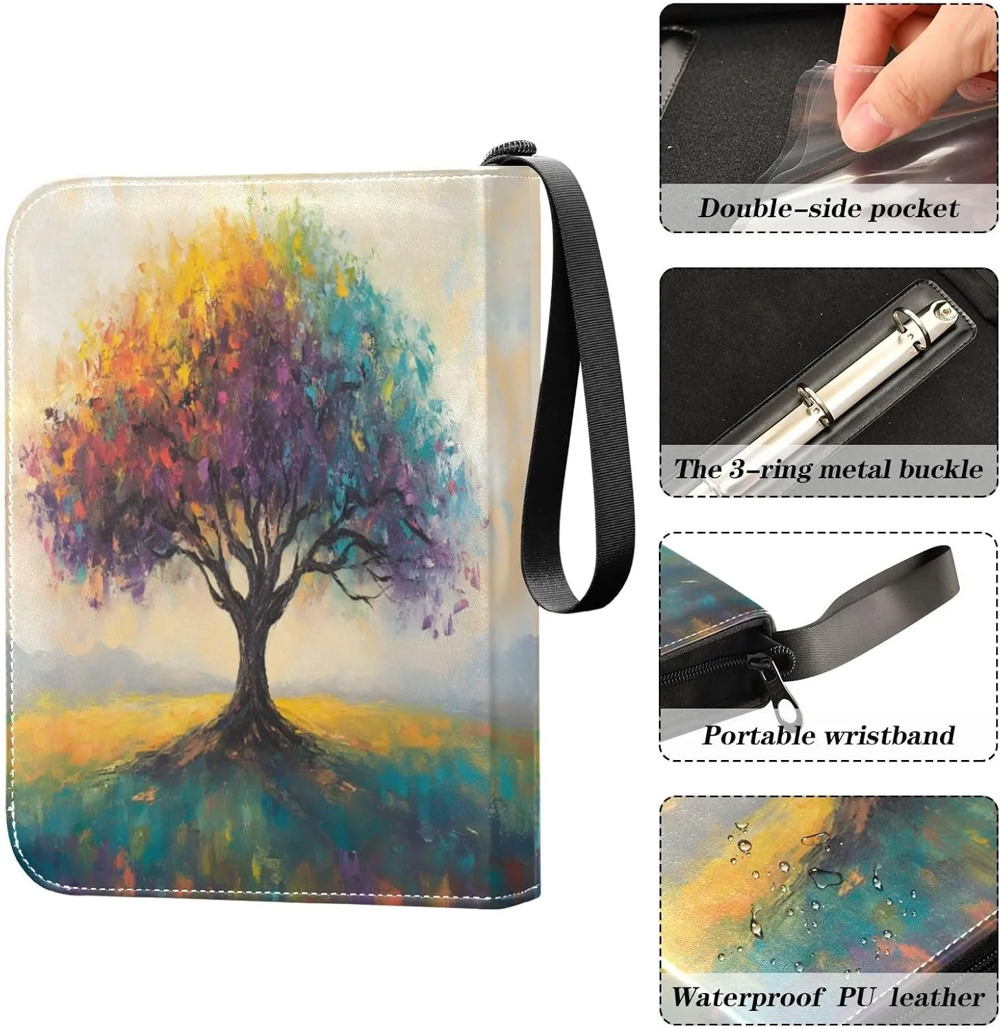Colorful Tree Card Collector Binder 4 Pocket Photocard Binder with Sleeves 4 Pocket Trading Card Binder