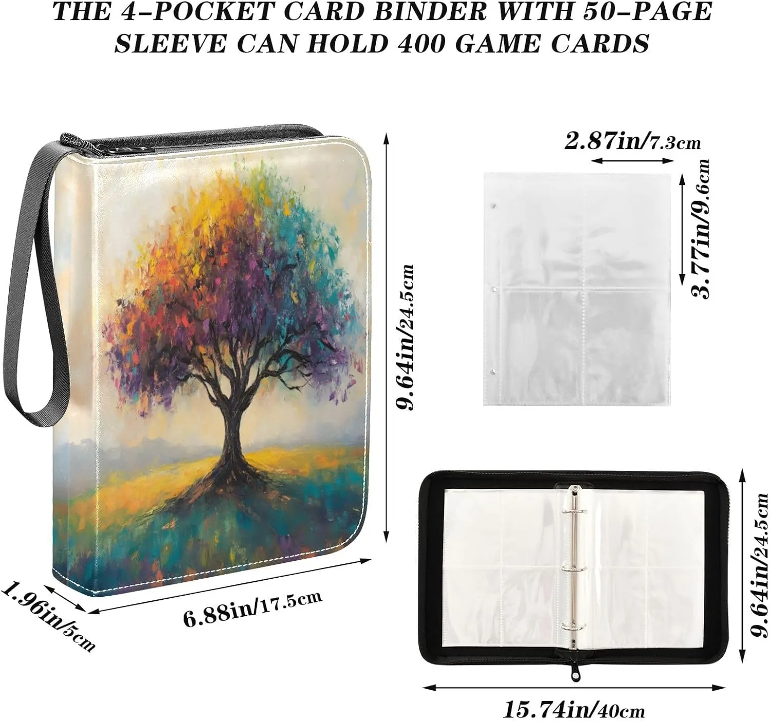 Colorful Tree Card Collector Binder 4 Pocket Photocard Binder with Sleeves 4 Pocket Trading Card Binder