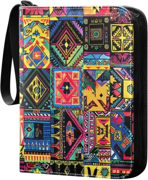 Colorful Tribal Design Card Binder 4-Pocket, 400 Pockets Card Holder with 50 Removable Sleeves and Zipper for Games Baseball Football Sports Card