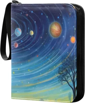 Colorful Universe Card Binder 4-Pocket, 400 Pockets PU Waterproof Zippered Collector Card Album with 50 Removable Sleeves for Trading, Game Cards