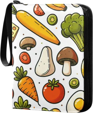 Colorful Vegetables Card Binder 4-Pockets, 400 Pockets Card Holder with 50 Removable Sleeves, Trading Card Collector Zipper Album Holder, Collector Album