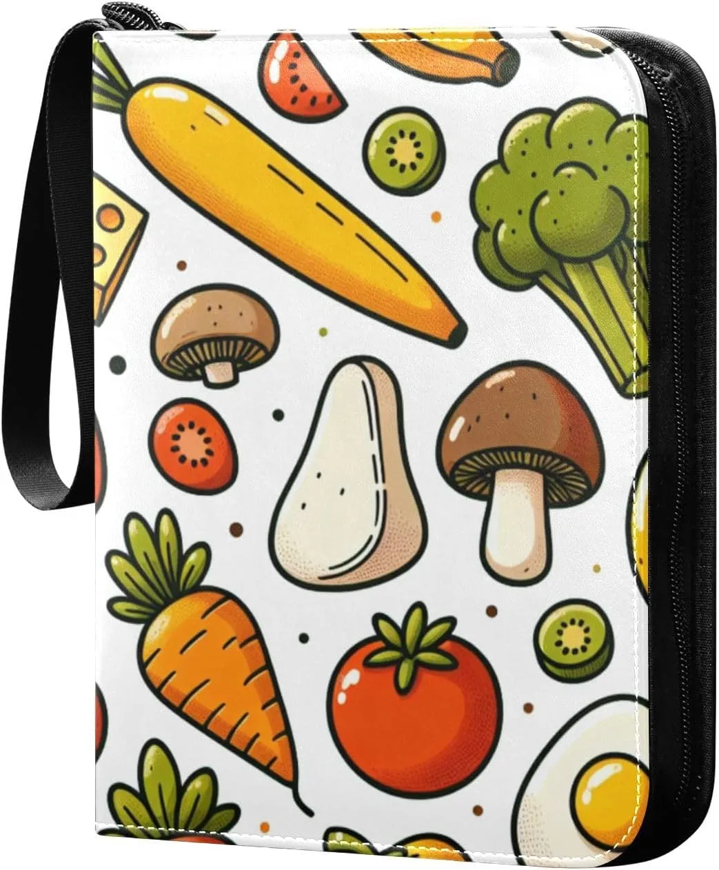 Colorful Vegetables Card Binder 4-Pockets, 400 Pockets Card Holder with 50 Removable Sleeves, Trading Card Collector Zipper Album Holder, Collector Album