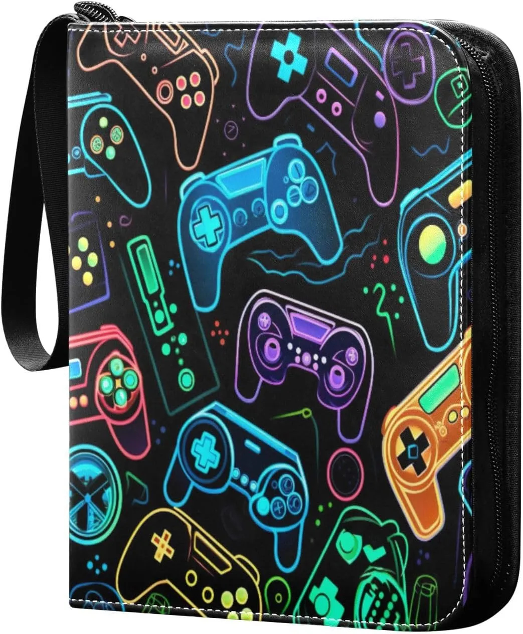 Colorful Video Game Controllers Card Binder with Double Sided PU Leather Holder Albums Book with 400 Pockets for Collectible Trading Card Games Card